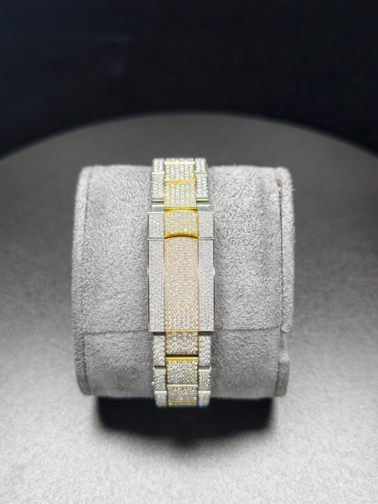 Luxury ROL Gold Arabic Dial Stailess Steel Band Iced Out Moissanite Men's Watch