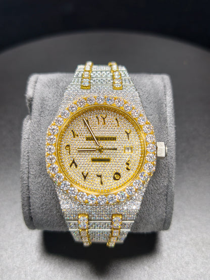 Luxury Hip Hop APT Gold Arabic Dial Stailess Steel Band Moissanite Iced Out Men's Watch