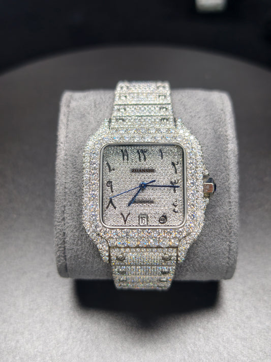 Hip Hop CTR Silver Arabic Dial Moissanite Iced Out Unisex Watch