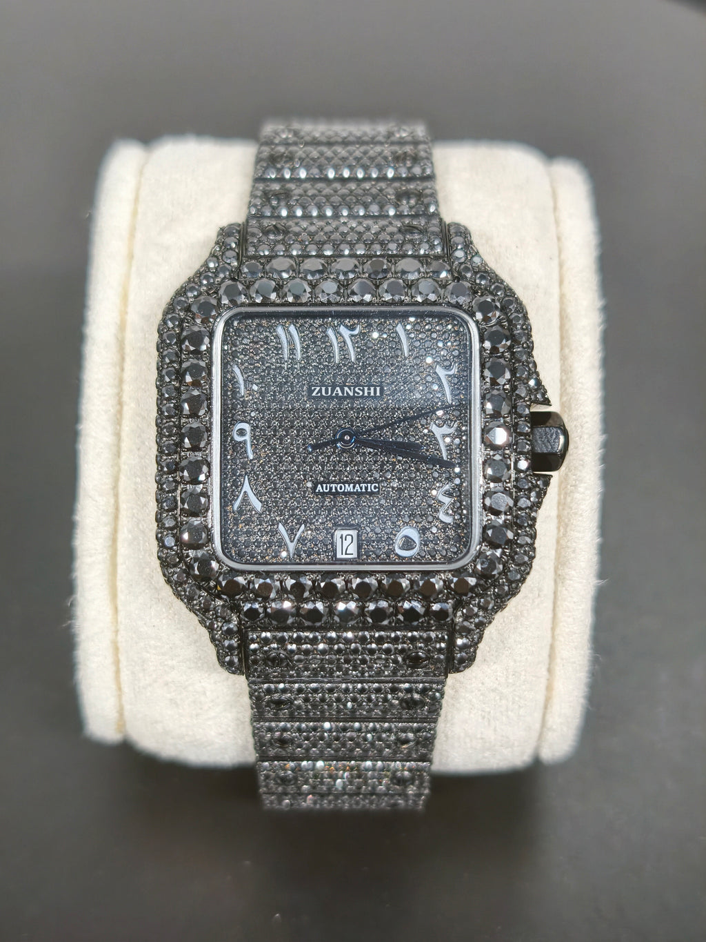 Hip Hop High Quality Black  Gold Arabic  Pointer Real Moissanite Iced Mechanical Auto Movement Mechanical Watch