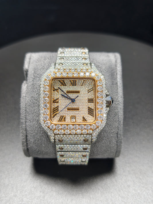 Hip Hop CTR Rose Gold Roman Dial Moissanite Iced Out Unisex Watch