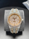 Hip Hop High Quality APT Rose Gold Roman Luminous Pointer Real Moissanite Iced Mechanical Auto Movement Mechanical Watch