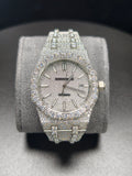 Luxury Hip Hop High Quality Luminous Pointer APT Silver Roman Pointer Real Moissanite Iced Stainless Steel Mechanical Auto