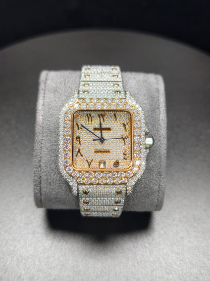 Hip Hop High Quality Rose  Gold Arabic  Pointer Real Moissanite Iced Mechanical Auto Movement Mechanical Watch