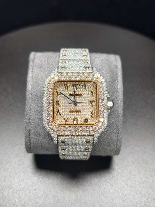 Hip Hop CTR Rose Gold Arabic Dial Moissanite Iced Out Unisex Watch