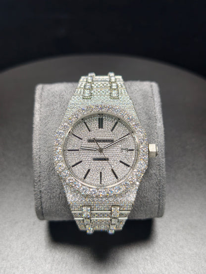 Luxury APT Hip Hop Silver Roman Dial Moissanite Iced Out Men's Watch