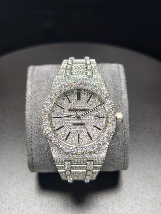 Luxury APT Hip Hop Silver Roman Dial Moissanite Iced Out Men's Watch