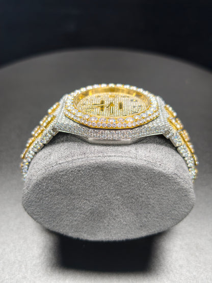 Luxury Hip Hop APT Gold Arabic Dial Stailess Steel Band Moissanite Iced Out Men's Watch