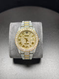 Luxury ROL Gold Roman Dial Stailess Steel Band Iced Out Moissanite Men's Watch