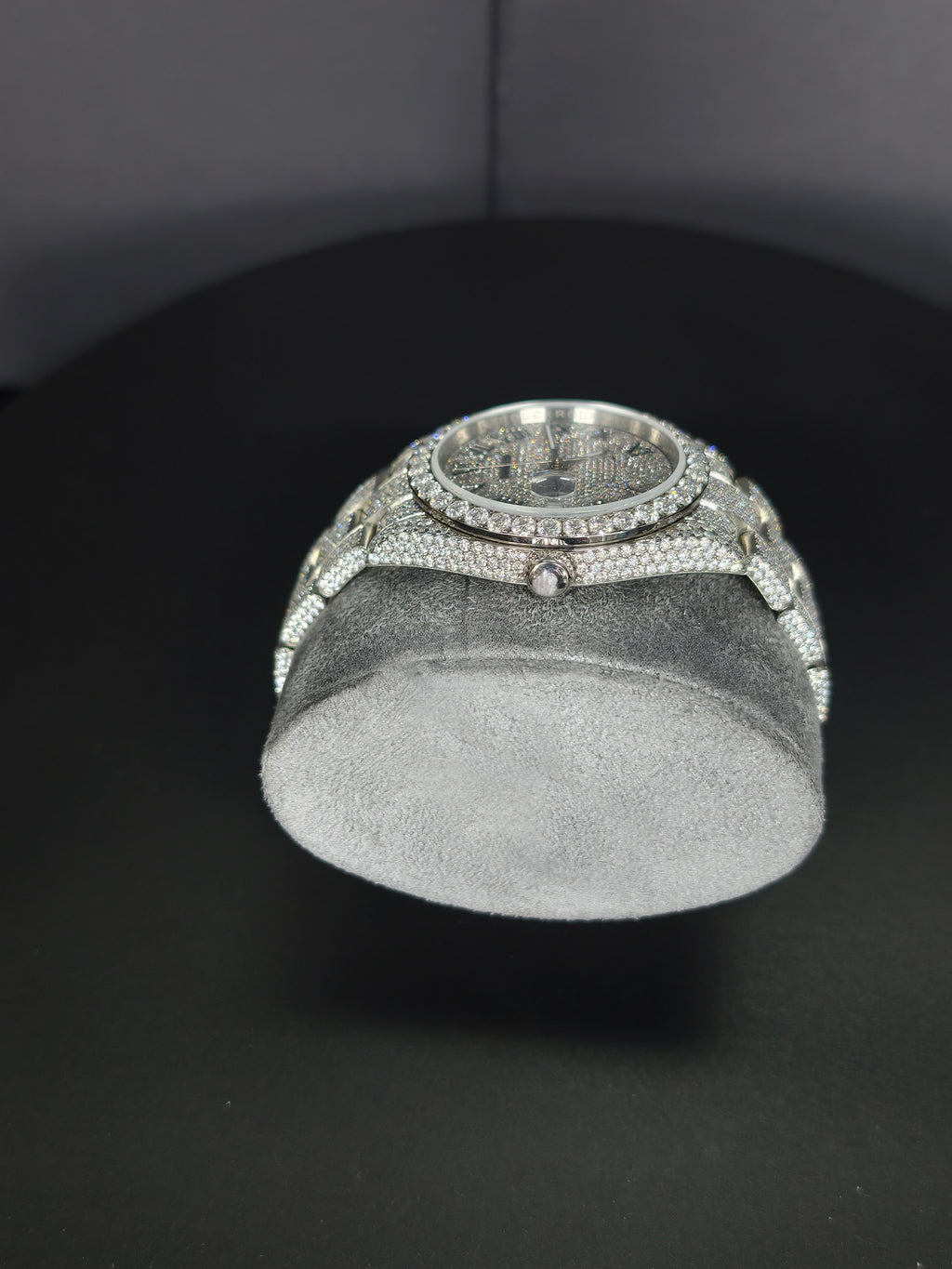 Luxury ROL Silver Arabic Dial Stailess Steel Band Iced Out Moissanite Men's Watch