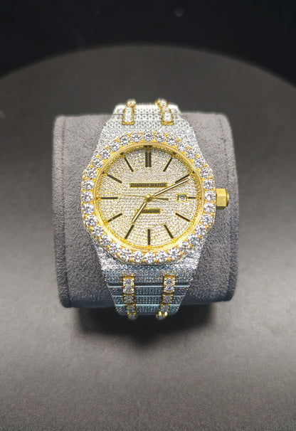 Luxury APT Hip Hop Gold Roman Dial Moissanite Iced Out Men's Watch