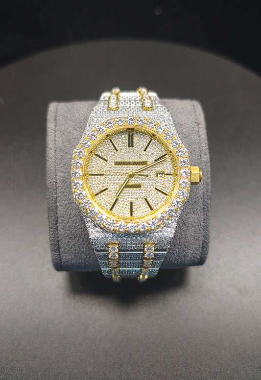 Luxury APT Hip Hop Gold Roman Dial Moissanite Iced Out Men's Watch