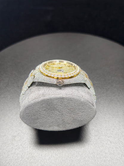 Luxury ROL Gold Roman Dial Stailess Steel Band Iced Out Moissanite Men's Watch
