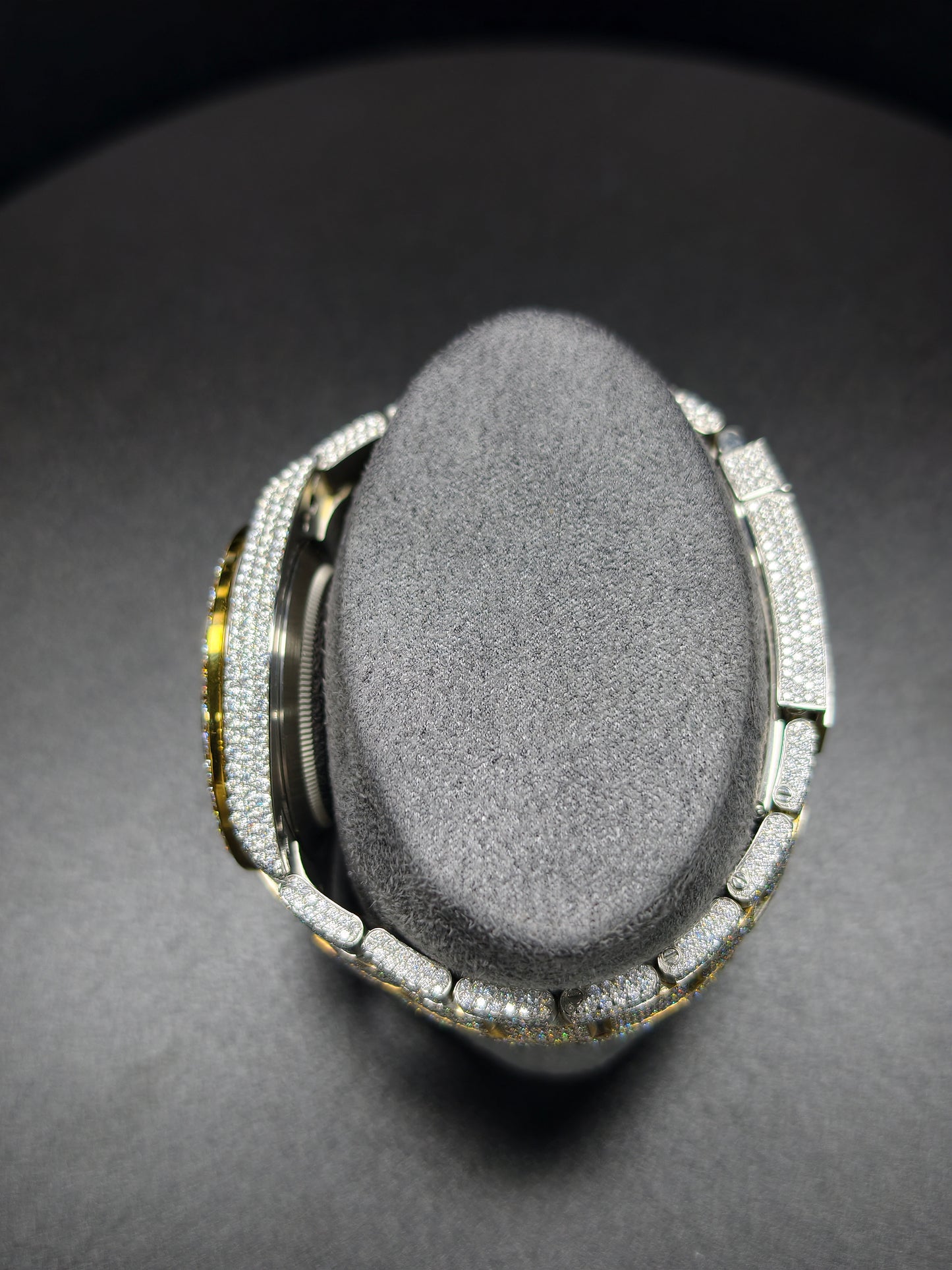 Luxury ROL Gold Roman Dial Stailess Steel Band Iced Out Moissanite Men's Watch