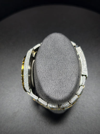 Luxury ROL Gold Roman Dial Stailess Steel Band Iced Out Moissanite Men's Watch
