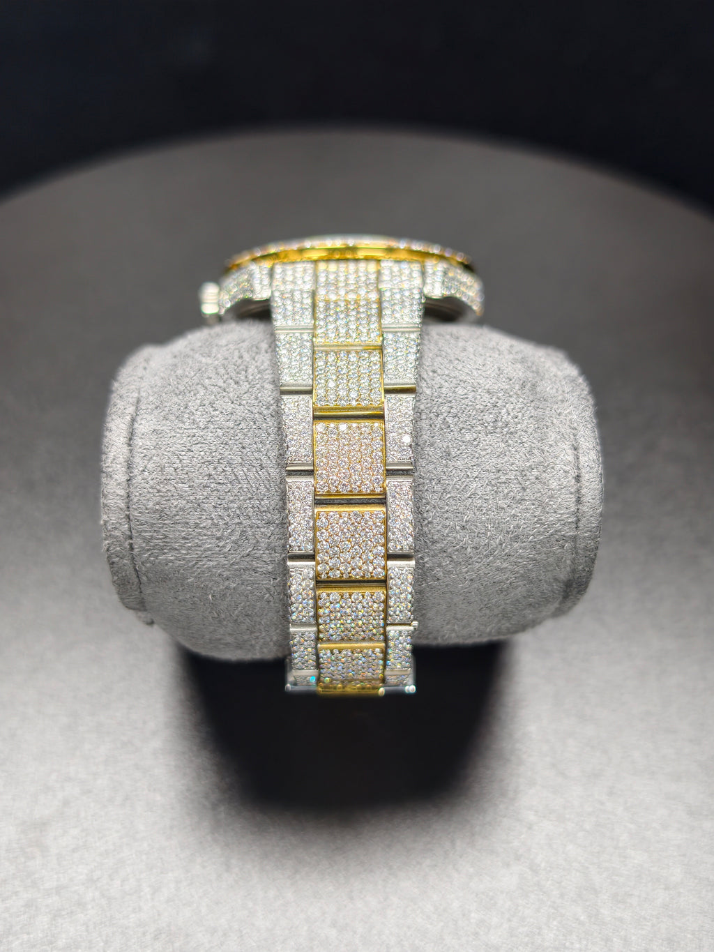 Luxury ROL Gold Roman Dial Stailess Steel Band Iced Out Moissanite Men's Watch