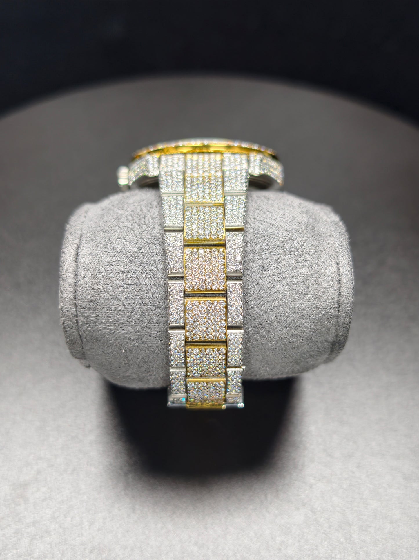 Luxury ROL Gold Arabic Dial Stailess Steel Band Iced Out Moissanite Men's Watch