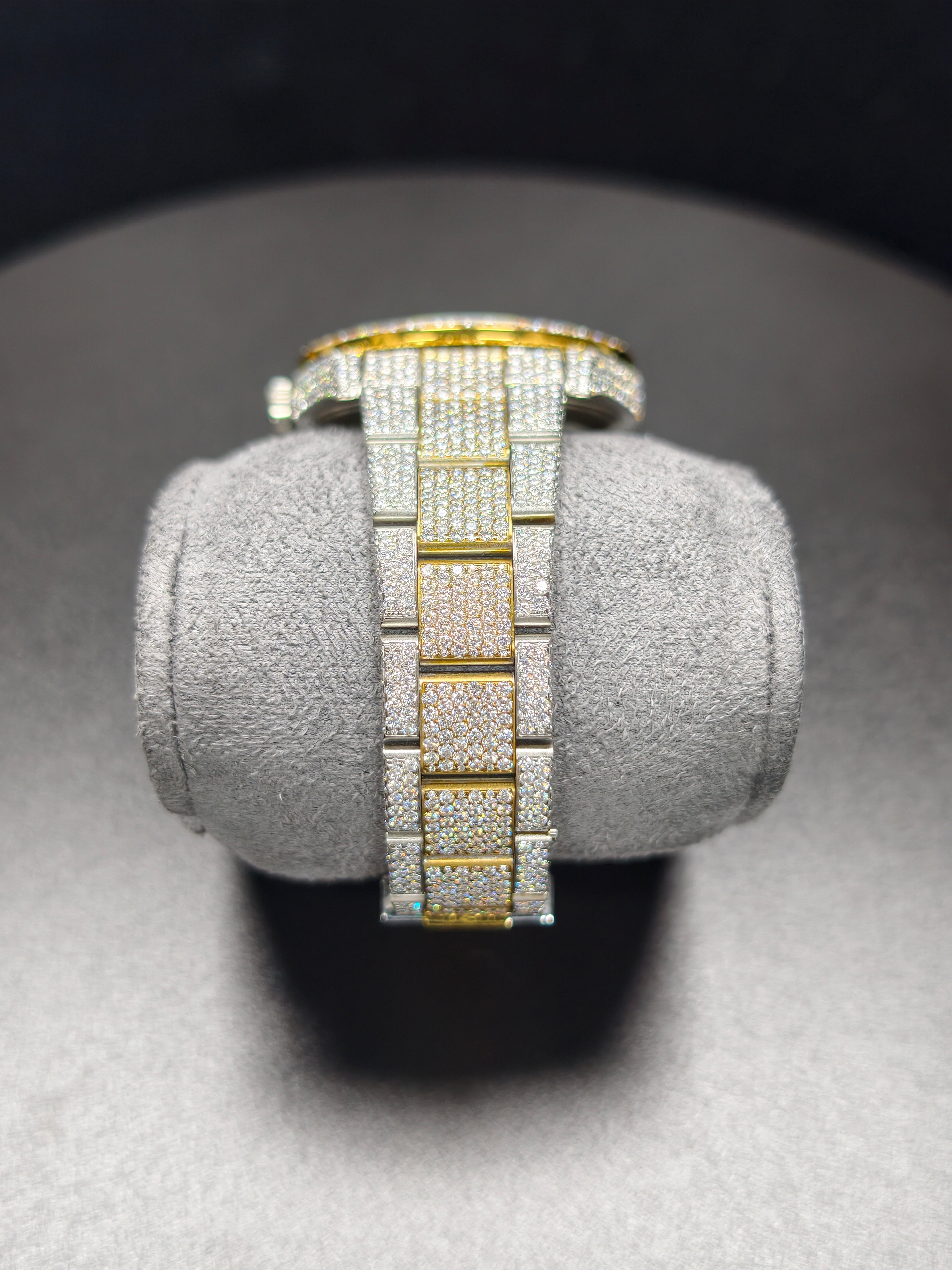 Luxury ROL Gold Roman Dial Stailess Steel Band Iced Out Moissanite Men's Watch