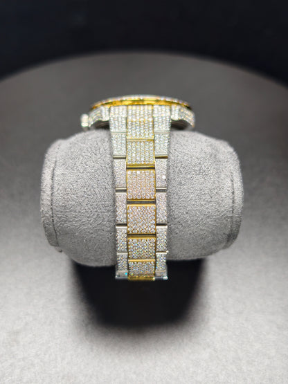 Luxury ROL Gold Arabic Dial Stailess Steel Band Iced Out Moissanite Men's Watch