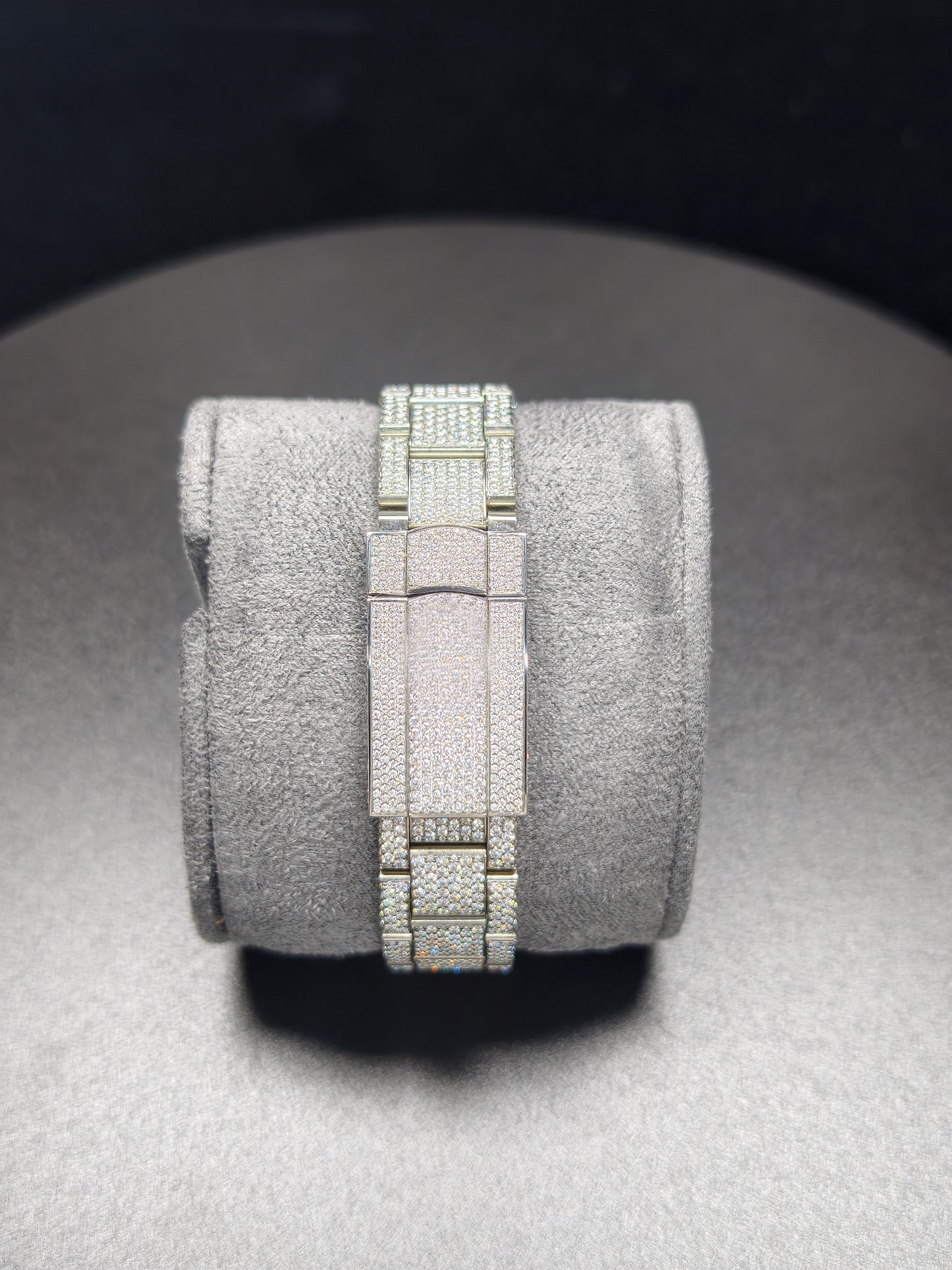 Luxury ROL Silver Roman Dial Stailess Steel Band Iced Out Moissanite Men's Watch