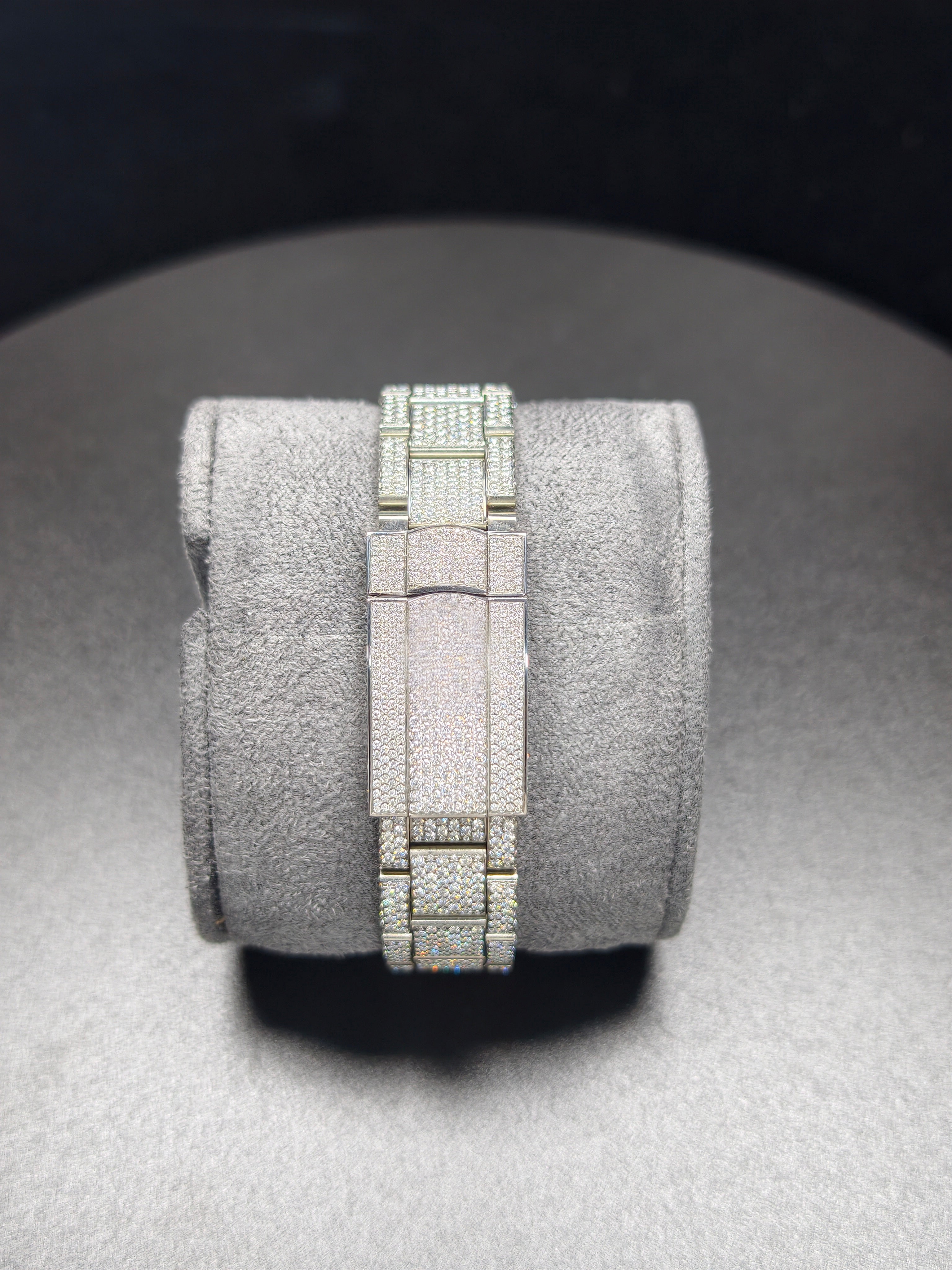 Luxury ROL Silver Arabic Dial Stailess Steel Band Iced Out Moissanite Men's Watch