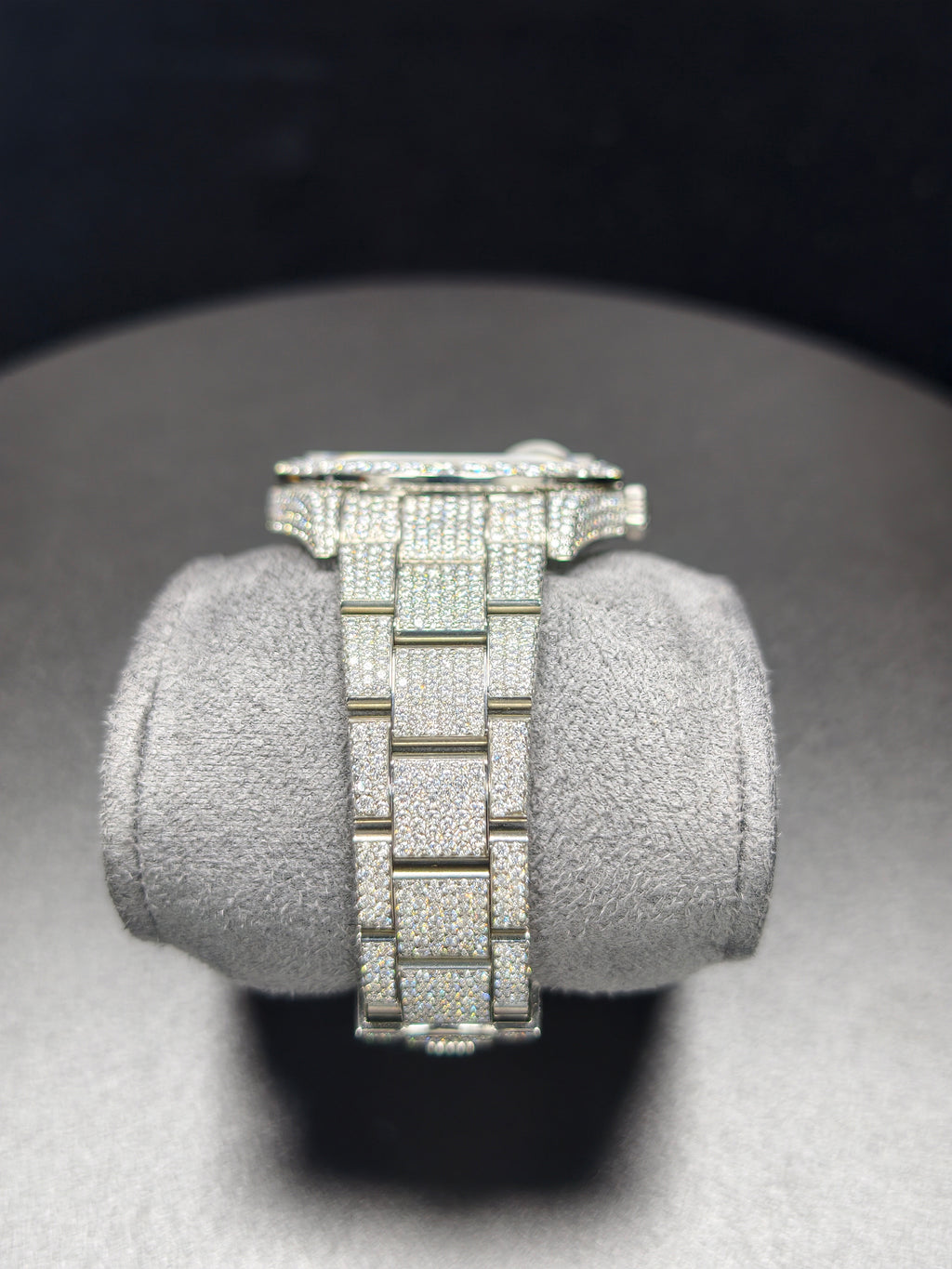 Luxury ROL Silver Arabic Dial Stailess Steel Band Iced Out Moissanite Men's Watch