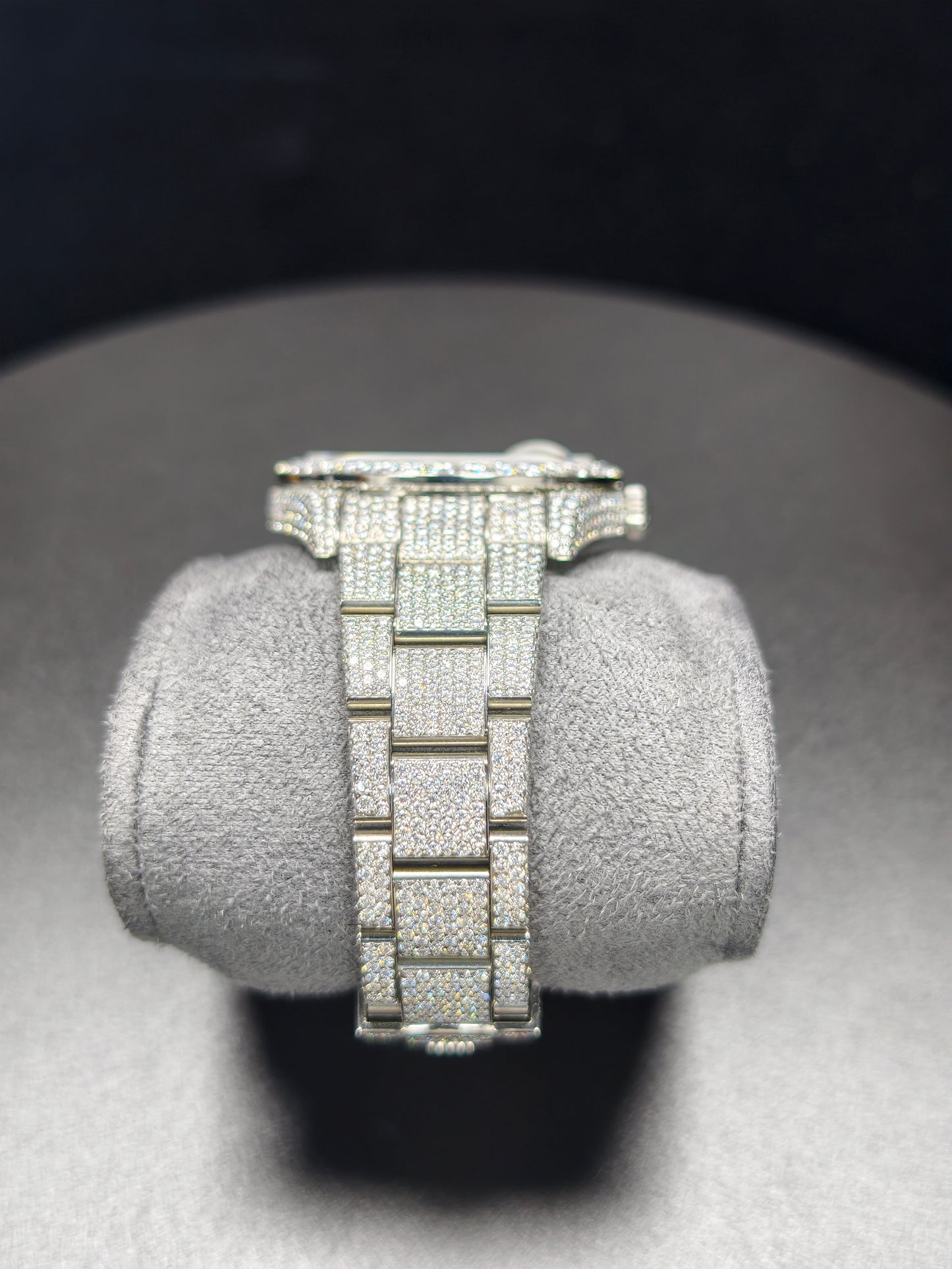 Luxury ROL Silver Arabic Dial Stailess Steel Band Iced Out Moissanite Men's Watch