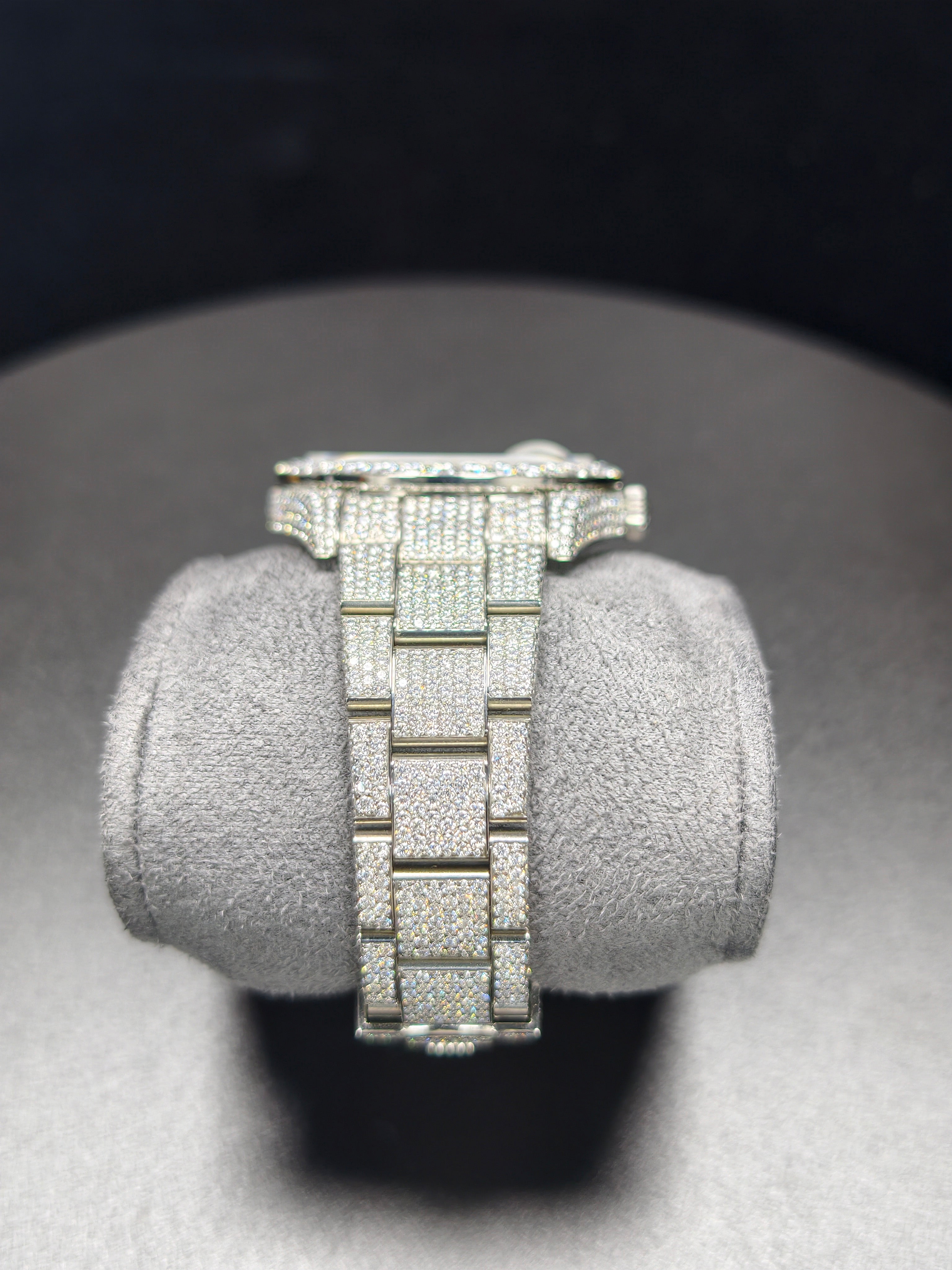 Luxury ROL Silver Arabic Dial Stailess Steel Band Iced Out Moissanite Men's Watch