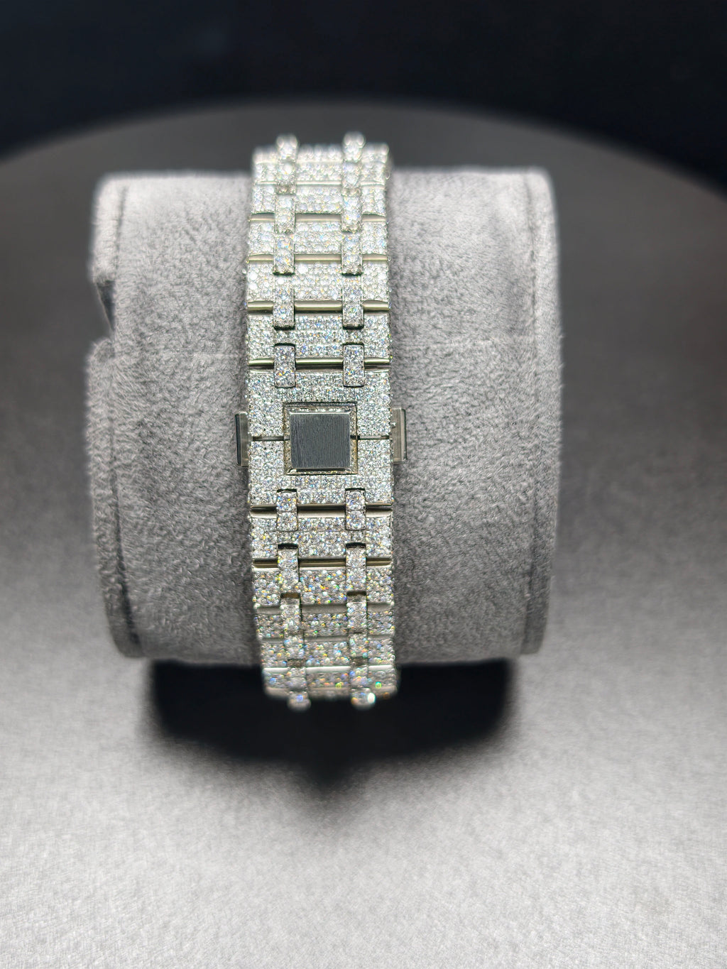 Luxury Hip Hop High Quality  APT Silver Roman Pointer Real Moissanite Iced Stainless Steel Mechanical Watch