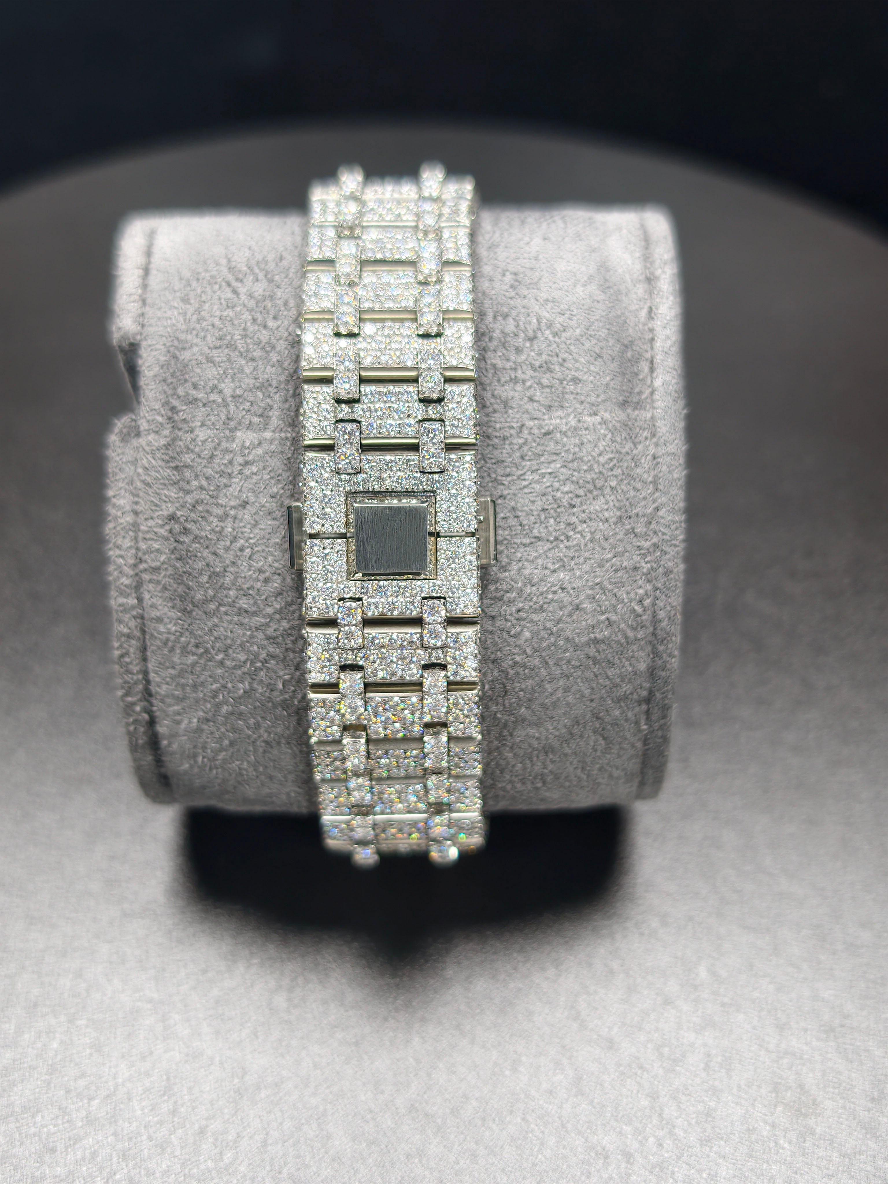 Luxury Hip Hop High Quality  APT Silver Roman Pointer Real Moissanite Iced Stainless Steel Mechanical Watch
