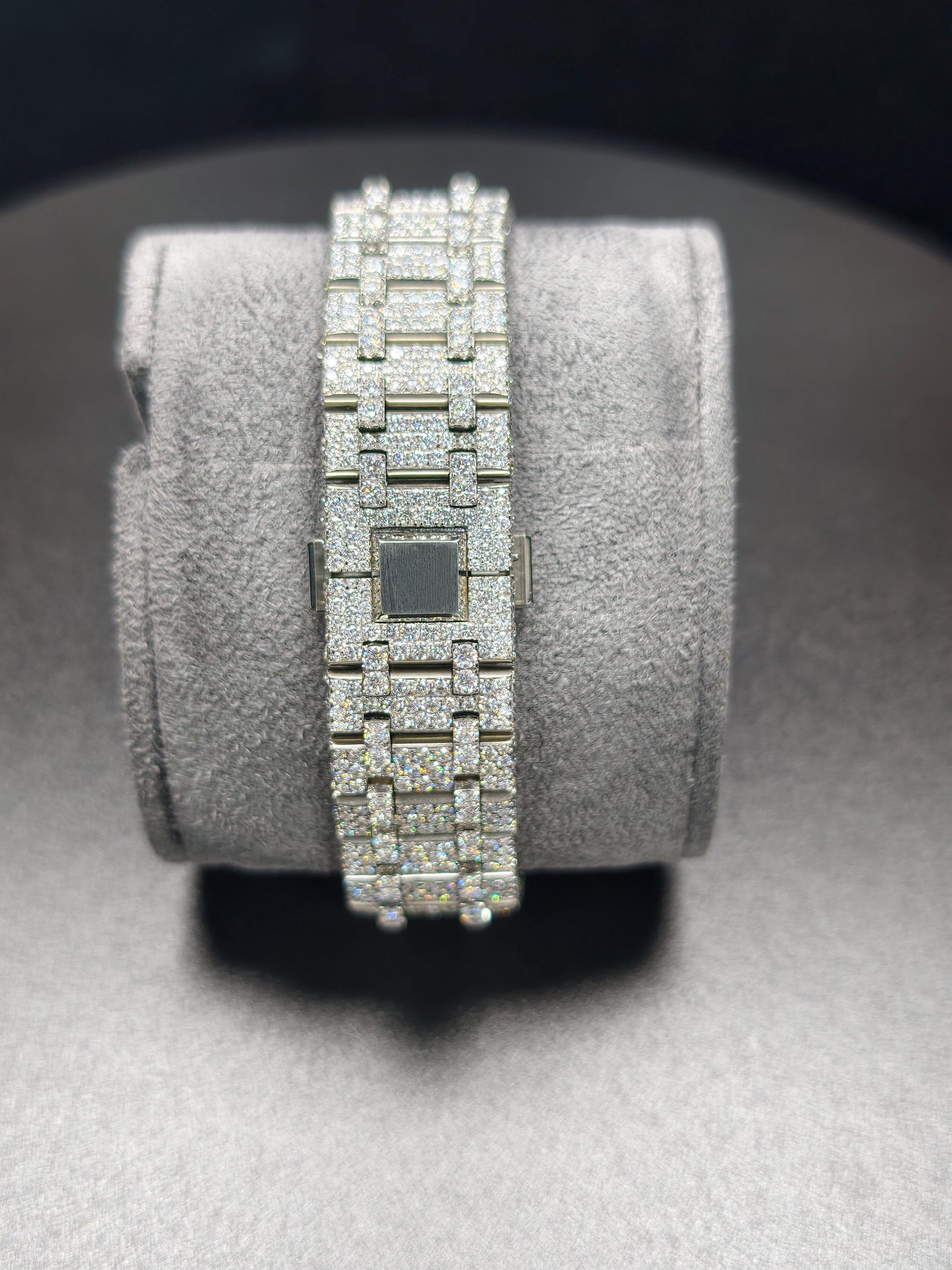 Luxury Hip Hop APT Silver Arabic Dial Stailess Steel Band Moissanite Iced Out Men's Watch