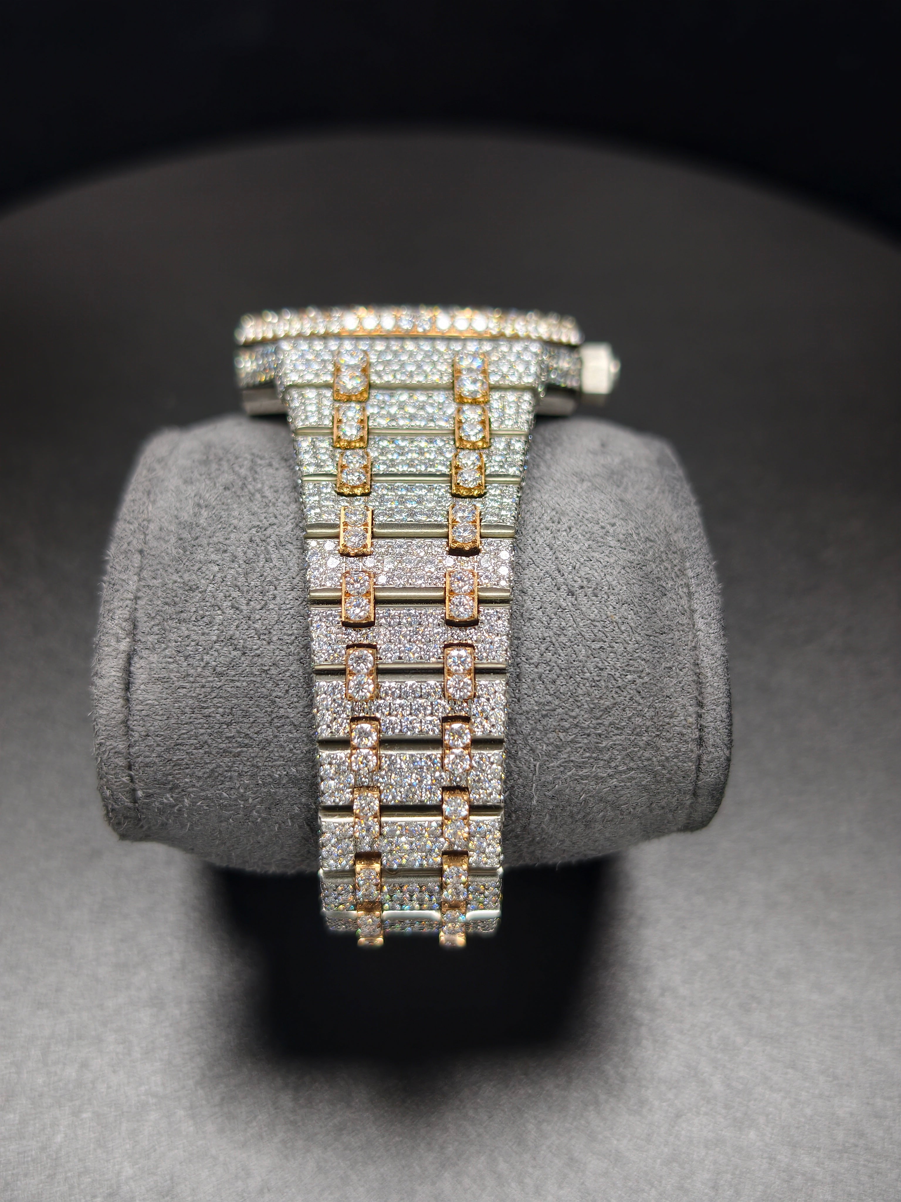 Luxury Hip Hop APT Rosegold Arabic Dial Stailess Steel Band Moissanite Iced Out Men's Watch