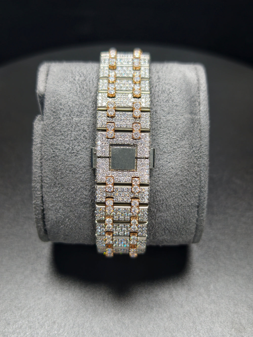 Luxury Hip Hop APT Rosegold Arabic Dial Stailess Steel Band Moissanite Iced Out Men's Watch