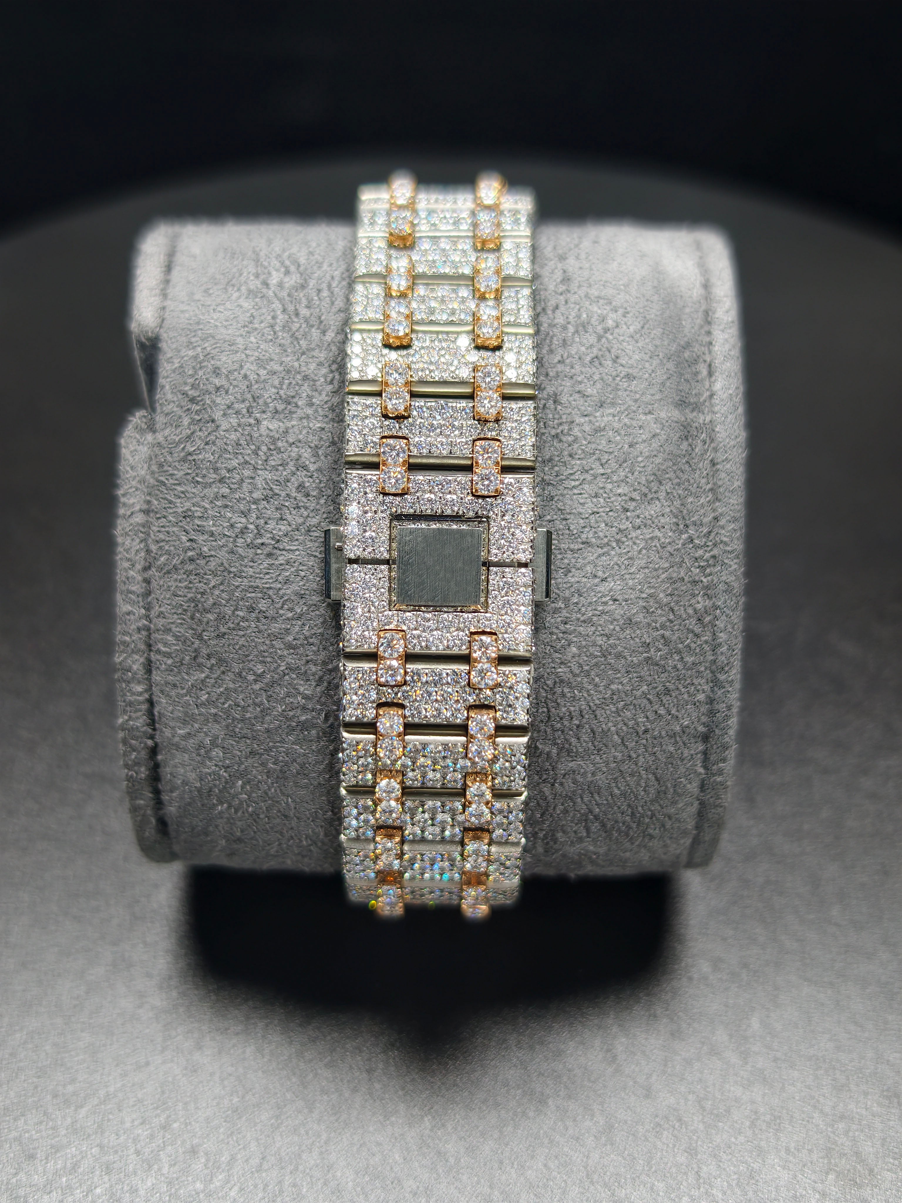 Luxury Hip Hop APT Rosegold Arabic Dial Stailess Steel Band Moissanite Iced Out Men's Watch
