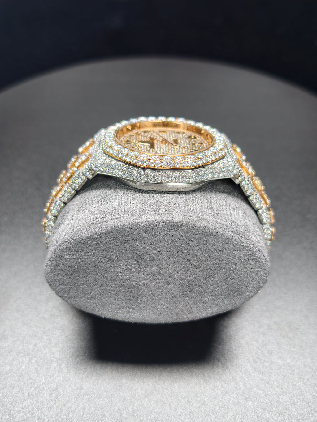 Luxury Hip Hop APT Rosegold Arabic Dial Stailess Steel Band Moissanite Iced Out Men's Watch