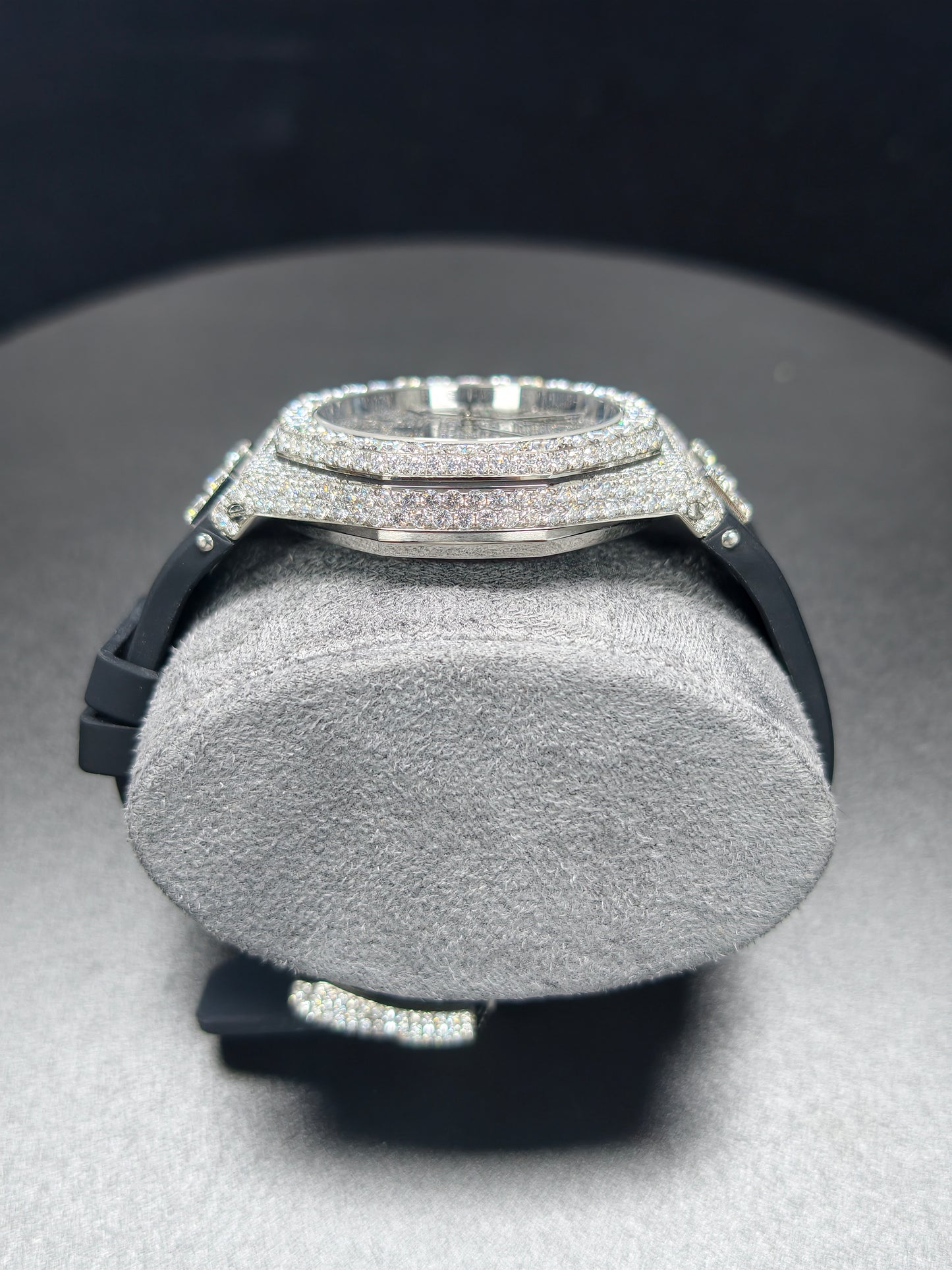 Luxury Hip Hop APT Silver Arabic Dial Rubber Band Moissanite Iced Out Men's Watch