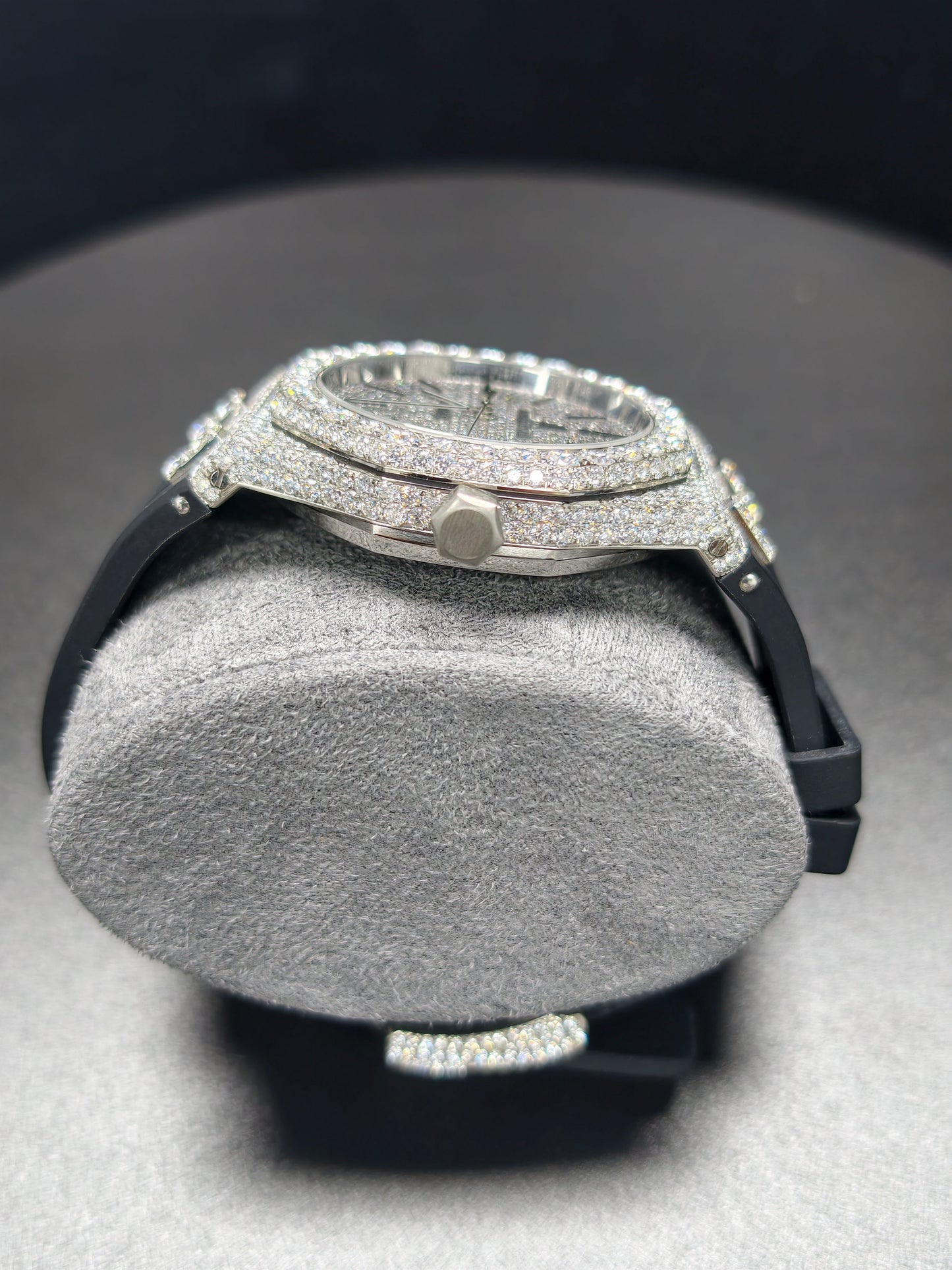 Luxury Hip Hop APT Silver Arabic Dial Rubber Band Moissanite Iced Out Men's Watch