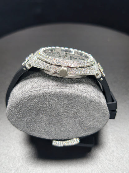 Luxury Hip Hop APT Silver Arabic Dial Rubber Band Moissanite Iced Out Men's Watch