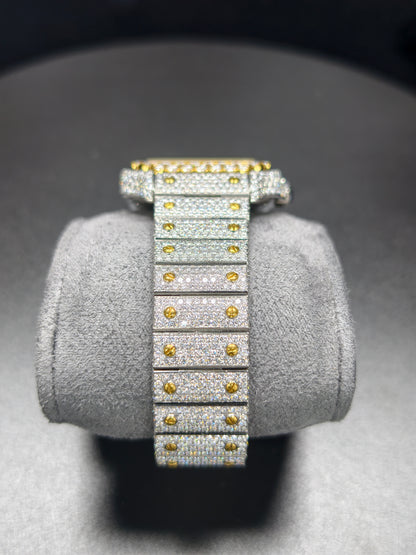 Hip Hop High Quality   Gold Arabic  Pointer Real Moissanite Iced Mechanical Auto Movement Mechanical Watch