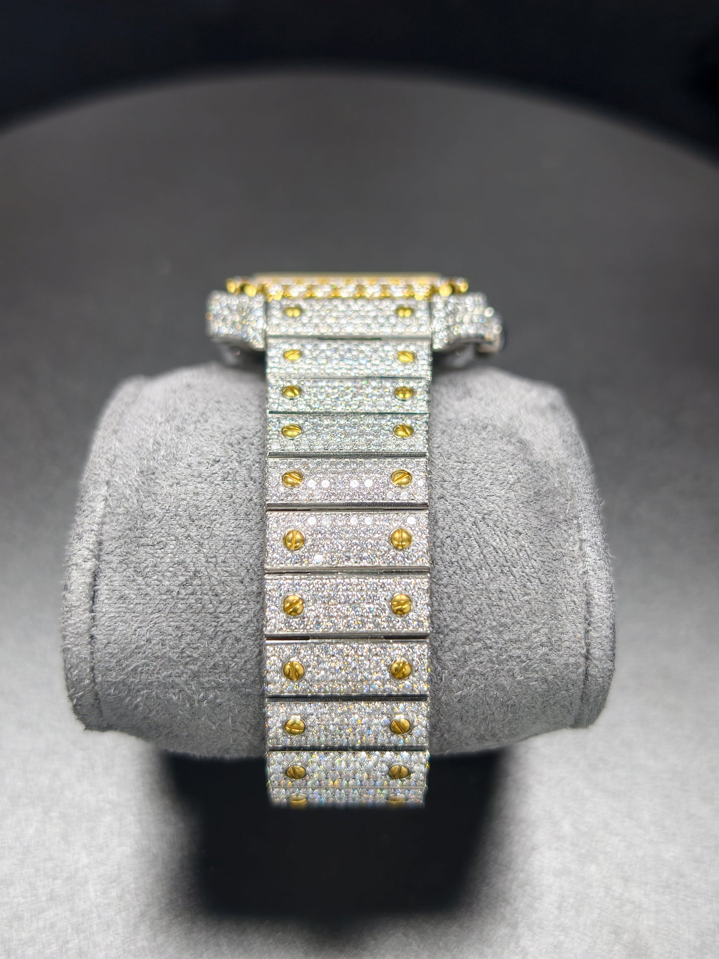 Hip Hop High Quality   Gold Roman  Pointer Real Moissanite Iced Mechanical Auto Movement Mechanical Watch