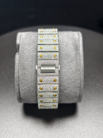 Hip Hop High Quality   Gold Arabic  Pointer Real Moissanite Iced Mechanical Auto Movement Mechanical Watch