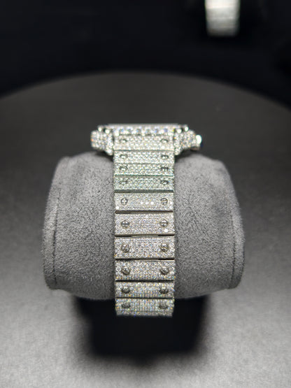 Hip Hop High Quality    Silver Arabic  Pointer Real Moissanite Iced Mechanical Auto Movement Mechanical Watch