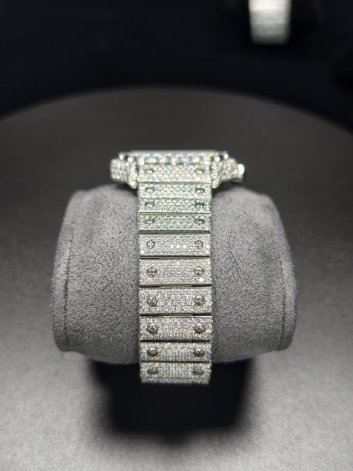 Hip Hop High Quality    Silver Arabic  Pointer Real Moissanite Iced Mechanical Auto Movement Mechanical Watch