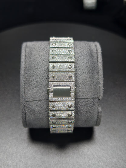 Hip Hop High Quality   Silver Roman  Pointer Real Moissanite Iced Mechanical Auto Movement Mechanical Watch