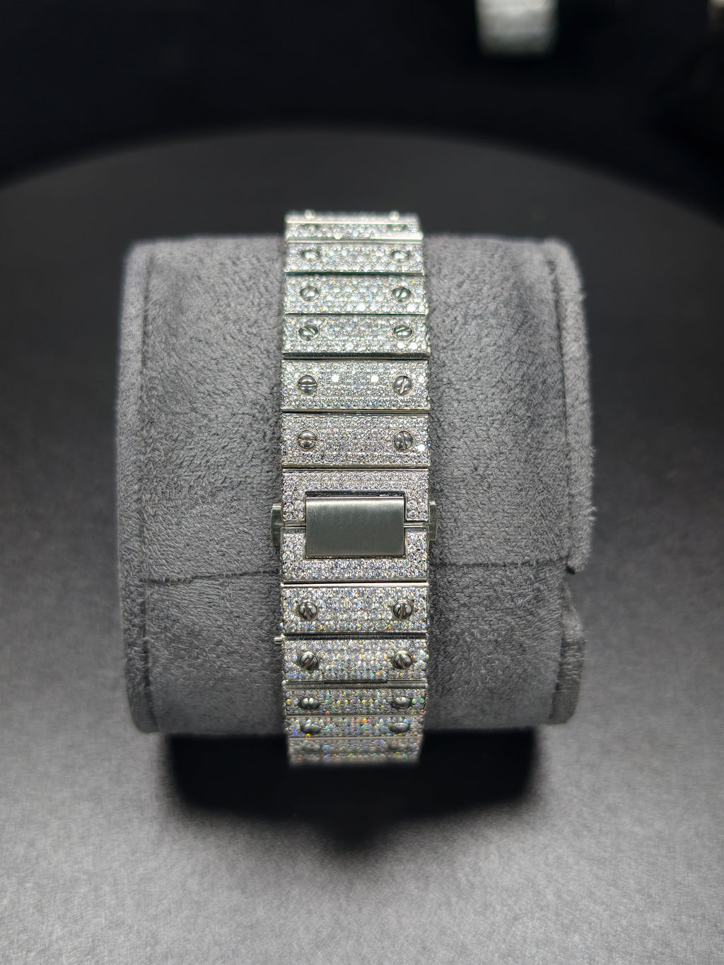 Hip Hop High Quality    Silver Arabic  Pointer Real Moissanite Iced Mechanical Auto Movement Mechanical Watch