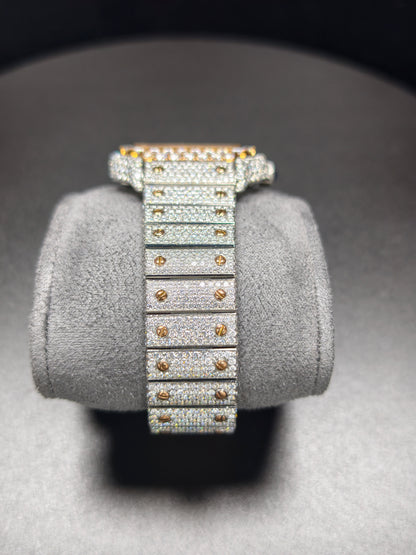 Hip Hop High Quality Rose  Gold Roman  Pointer Real Moissanite Iced Mechanical Auto Movement Mechanical Watch
