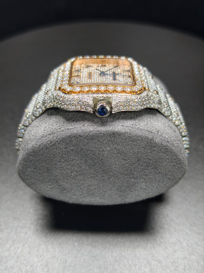Hip Hop High Quality Rose  Gold Roman  Pointer Real Moissanite Iced Mechanical Auto Movement Mechanical Watch