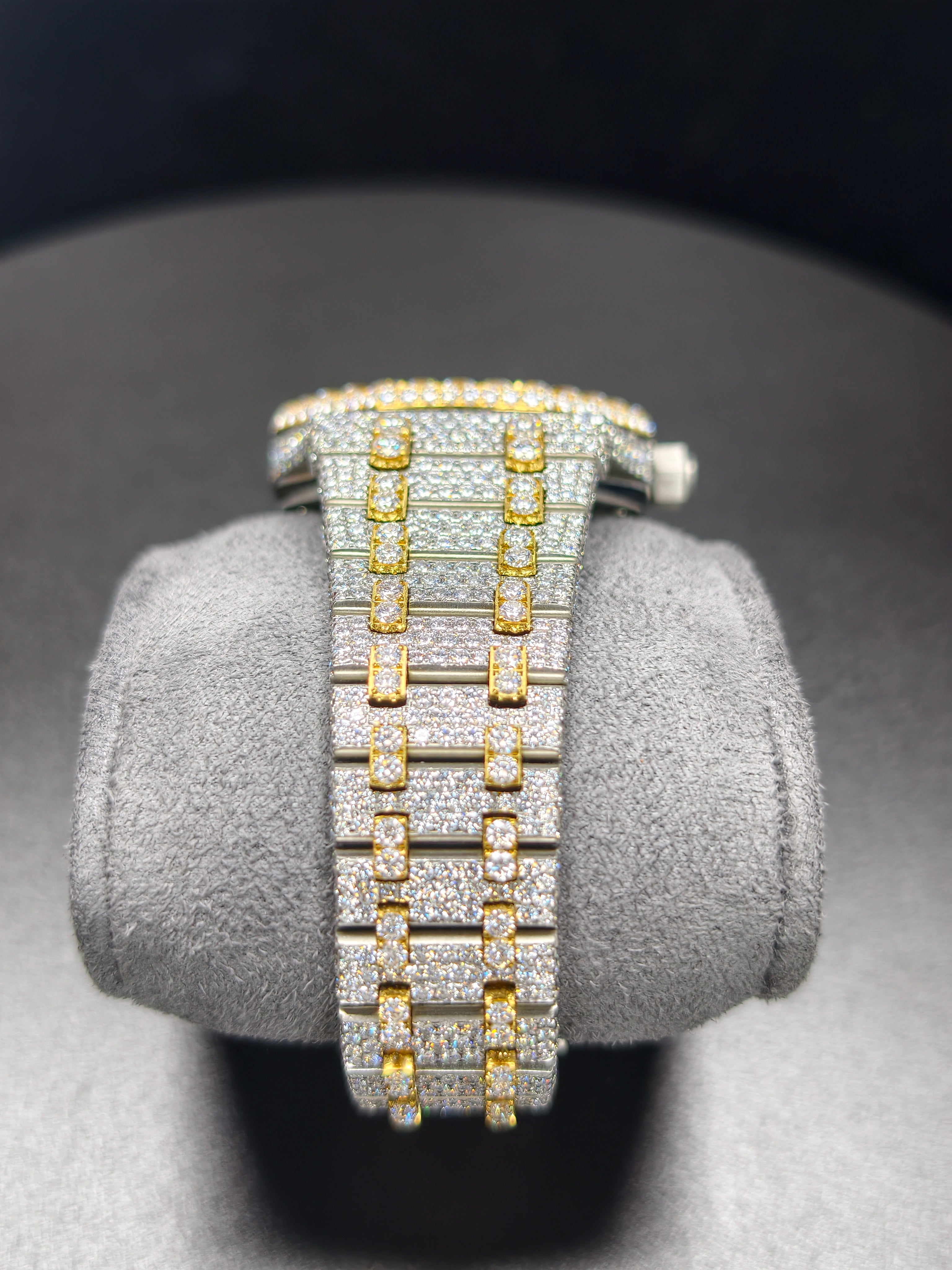 Hip Hop High Quality APT Gold Roman Luminous Pointer Real Moissanite Iced Mechanical Auto Movement Mechanical Watch