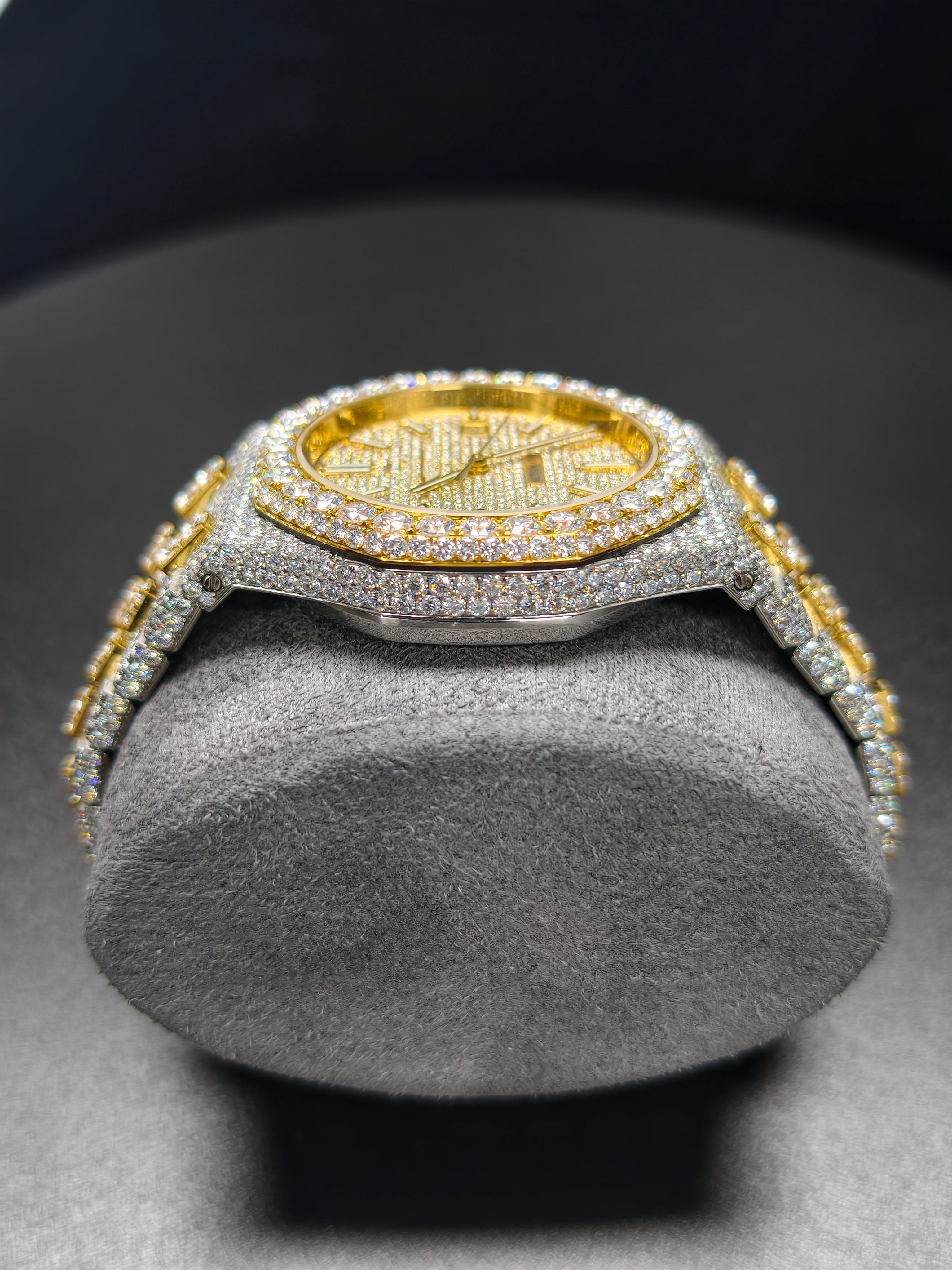 Hip Hop High Quality APT Gold Roman Luminous Pointer Real Moissanite Iced Mechanical Auto Movement Mechanical Watch