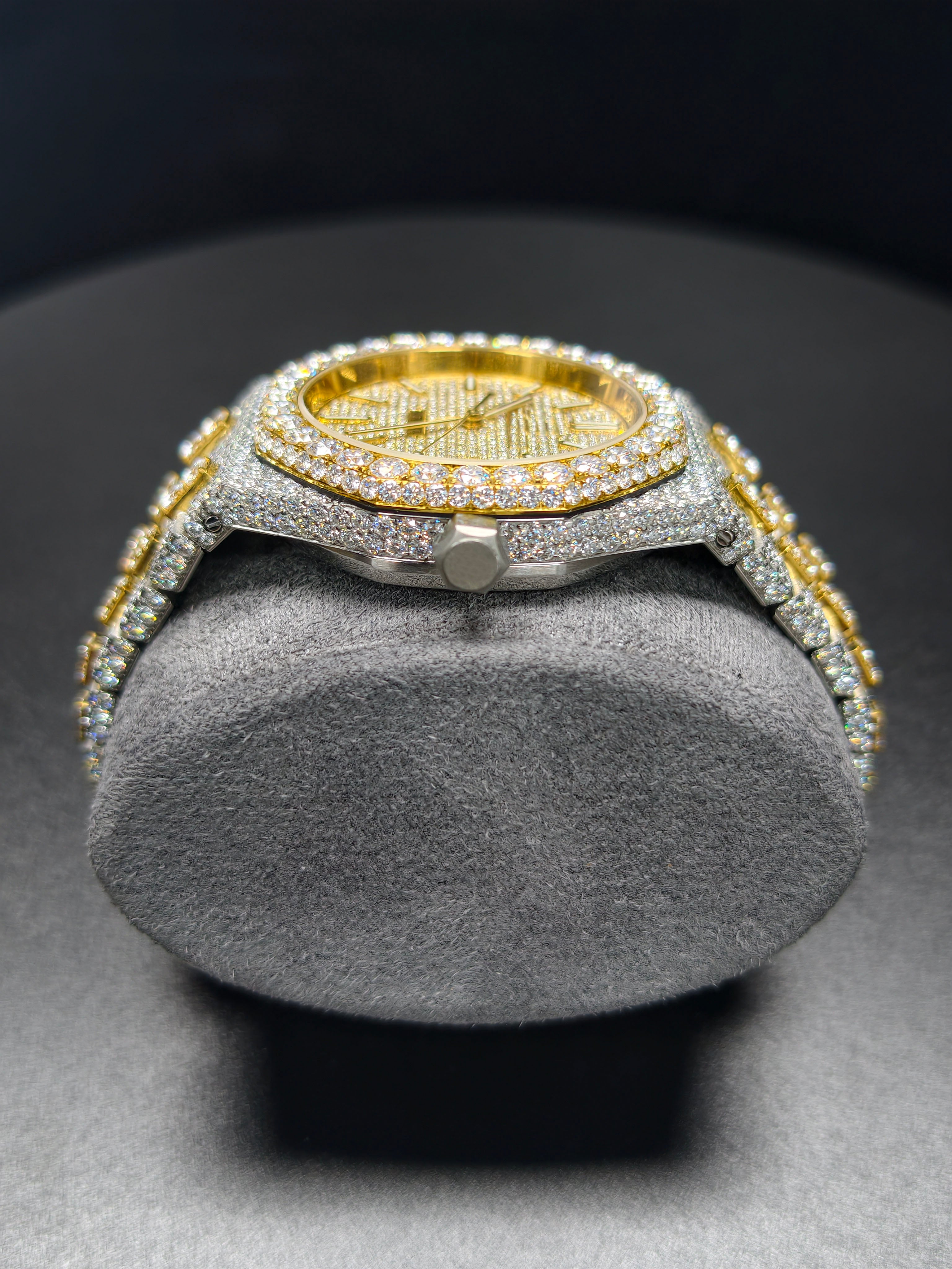 Hip Hop High Quality APT Gold Roman Luminous Pointer Real Moissanite Iced Mechanical Auto Movement Mechanical Watch